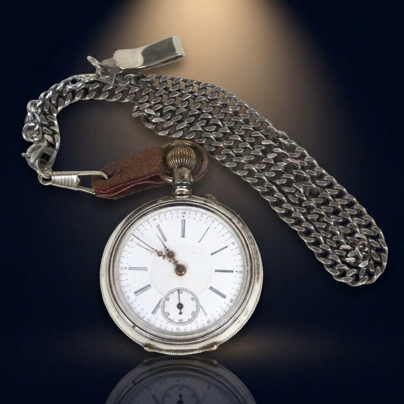 Meiji Era Solid Silver Pocket Watch 0.800 Silver 95g Hand-wound Working With