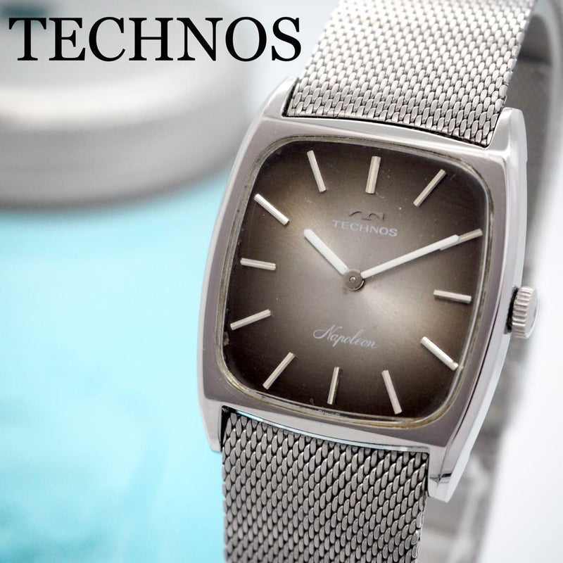 Technos Watch Hand-wound Napoleon Style Gradient Dial Vintage 1970s Mens Dress