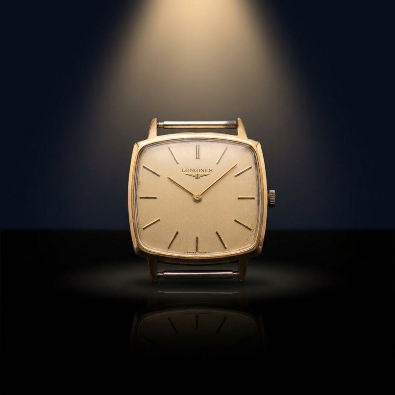 Gold Dial Square Mens Hand-wound Watch Vintage Style Gold Dress Watch