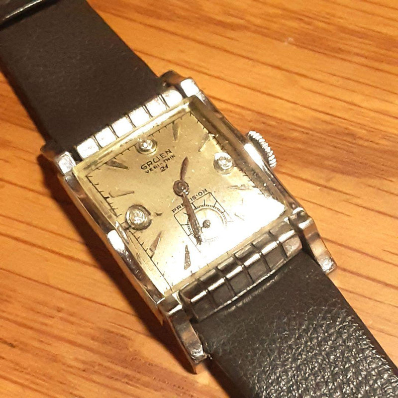 Antique Mens Watch Small Seconds 3 Diamonds 10k Gold Filled Hand-wound