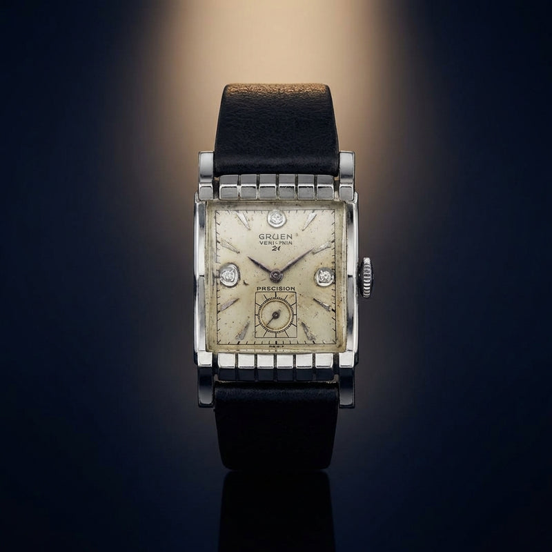 Antique Mens Watch Small Seconds 3 Diamonds 10k Gold Filled Hand-wound