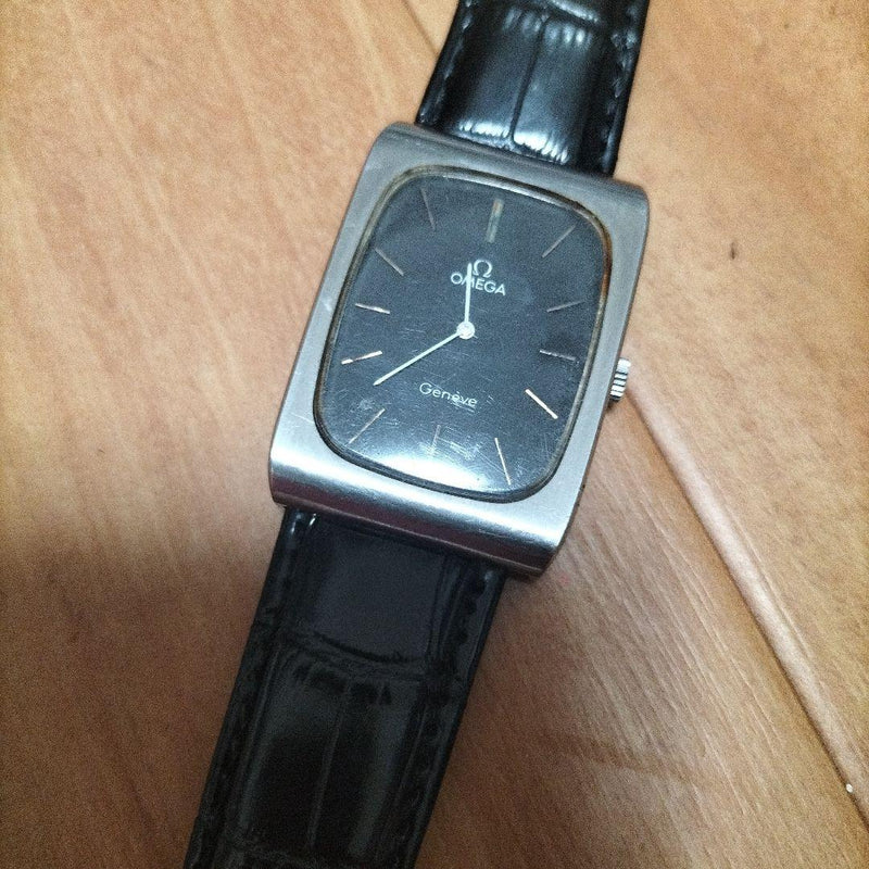 Extra Large Omega Geneve Square Hand-winding Watch Black Dial Vintage Dress