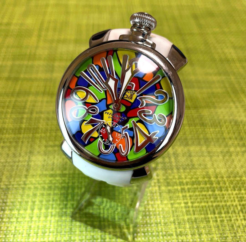 Gaga Milano Manuele 48 Mosaic Watch White Rubber Strap Swiss Made Limited