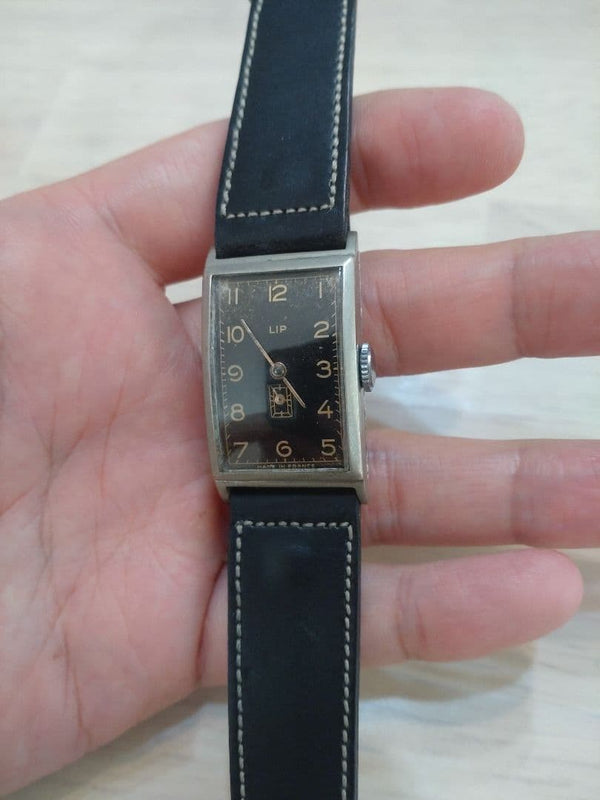 Lip Hand-wound Analog Watch Black Rectangle Classic Wristwatch Mens Timepiece