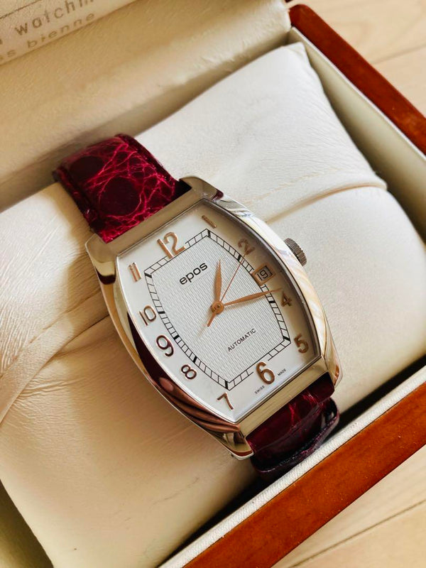 Epos Hand-wound Watch Oval White Red Dial Swiss Made Mechanical Dress Watch