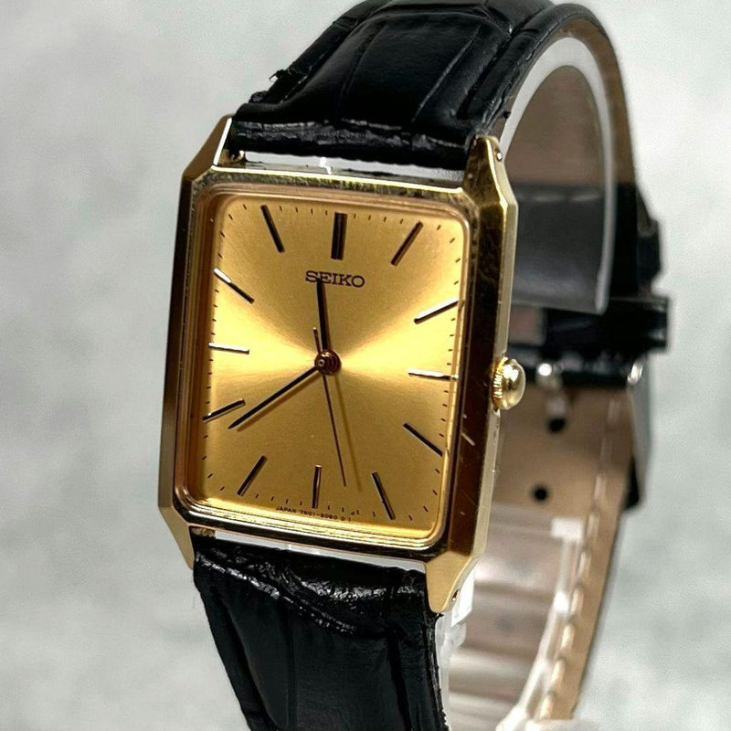 SEIKO QUARTZ Watch Rectangular Gold Case 32x25mm Aftermarket Belt New Battery