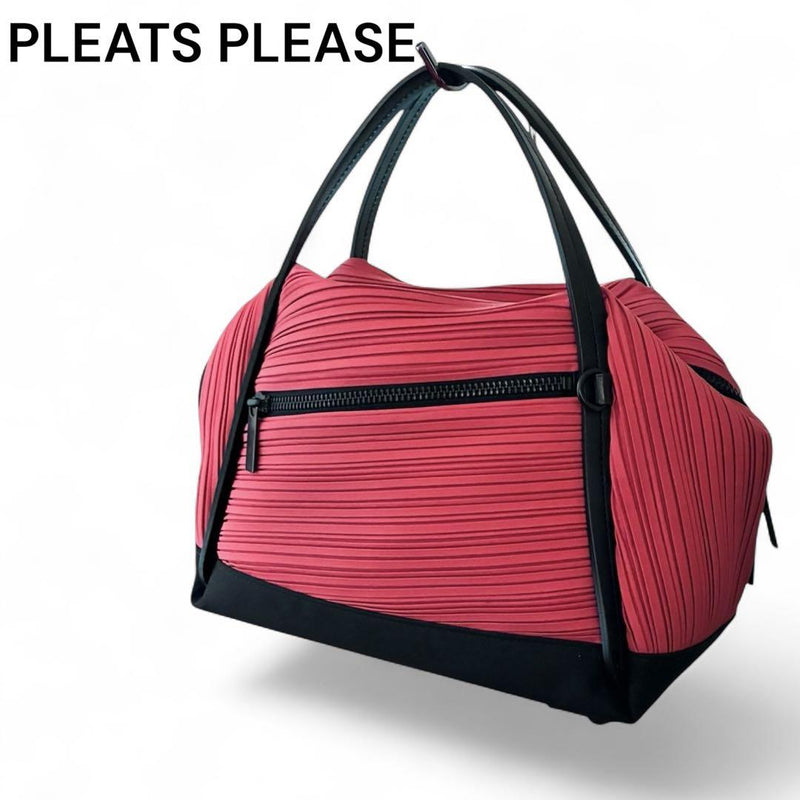 PLEATS PLEASE Pleats Handbag Polyester Salmon Pink H18cm W28cm D13cm Lightweight