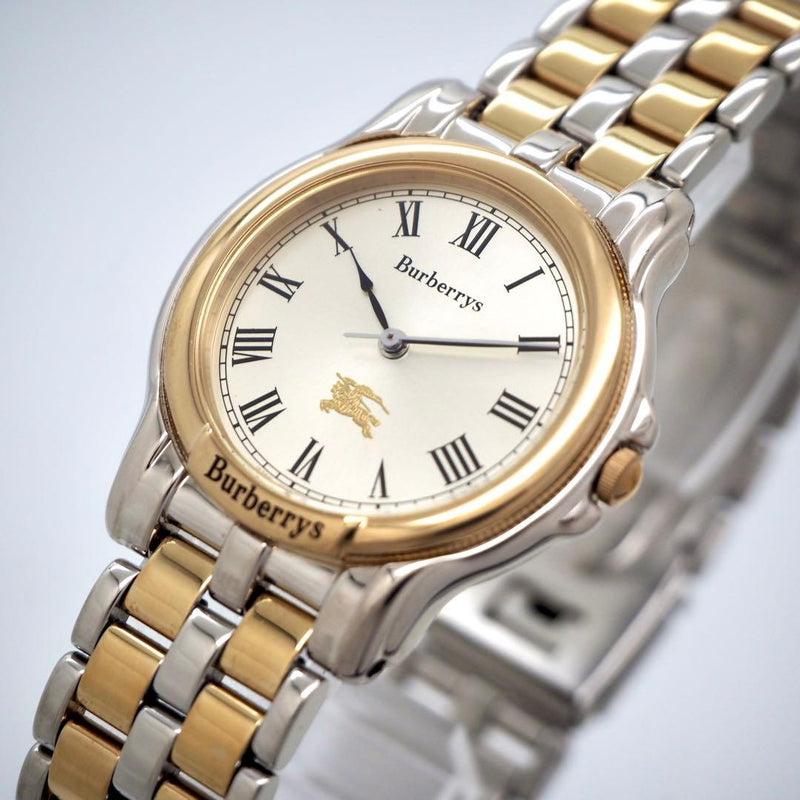 Burberry 211 Quartz Watch 31mm Gold Silver Two Tone Beige Dial Bracelet