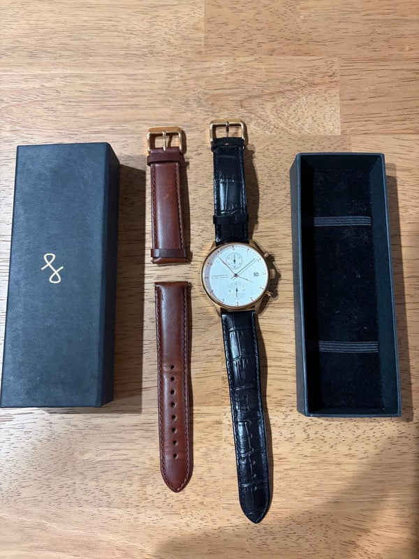 About Vintage 1815 Chronograph Quartz Stainless Steel Dark Blue Dial Brown