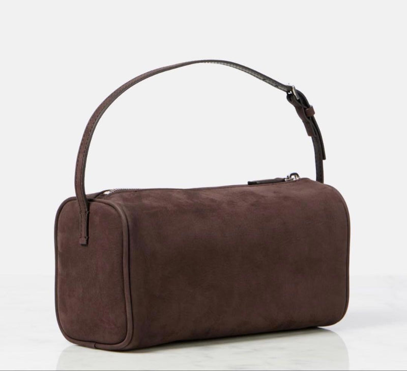 The Row 90s Bag Suede Handbag Brown Zipper Silver Hardware Adjustable With Dust