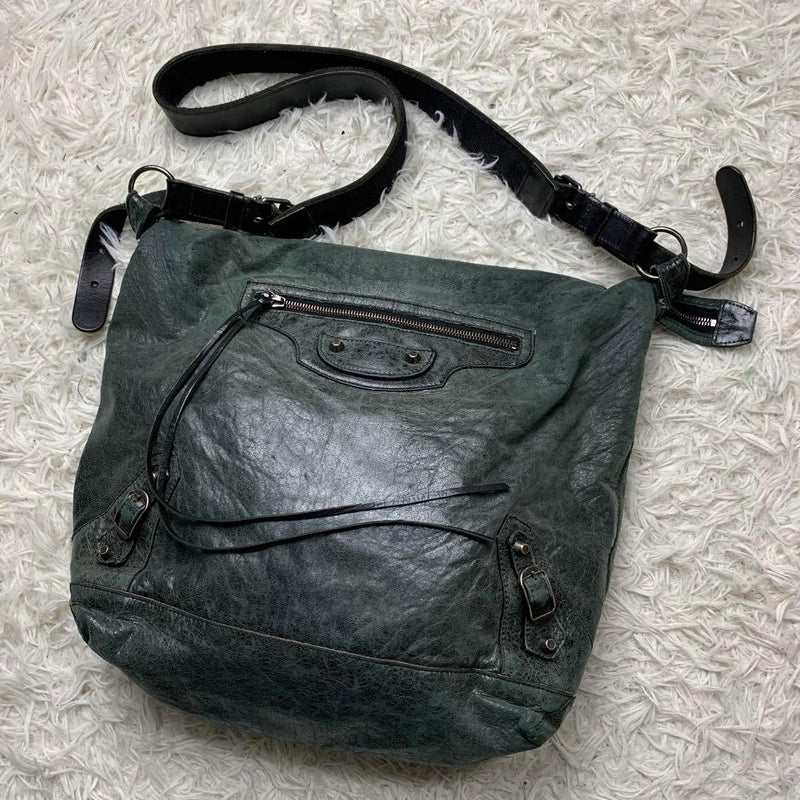 BALENCIAGA City Sacoche Shoulder Bag Leather Green 35cm H x 36cm W x 18cm D