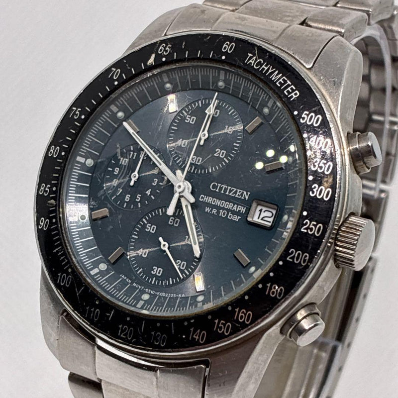 Citizen 0510-K001331 Quartz Chronograph Date Stainless Steel 39.9mm Blue 1992