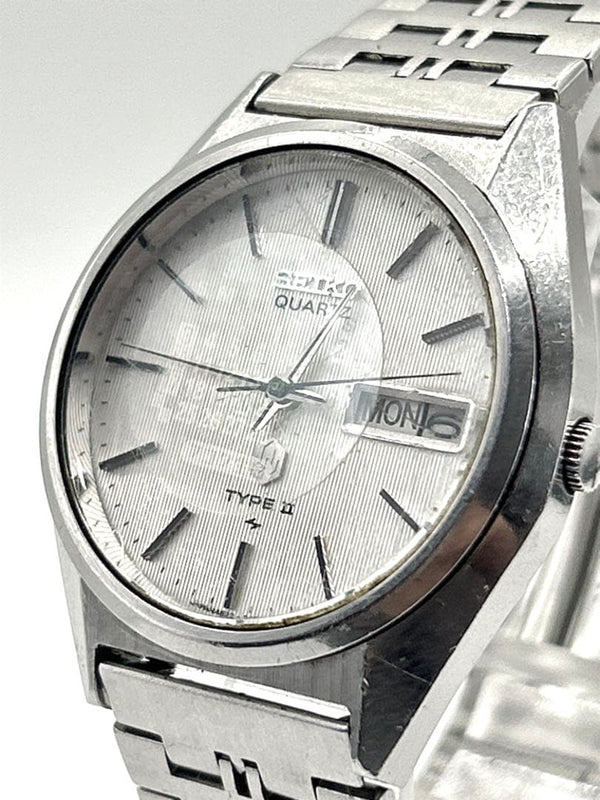 Seiko Type II 4623-8020 Mens Watch Quartz 36mm White Dial Daydate Silver Tone
