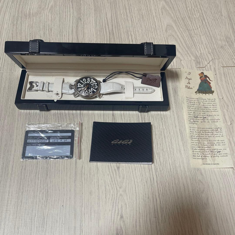 GaGa MILANO Manuale 48 Manual Winding 48mm Case White Black Watch With Box