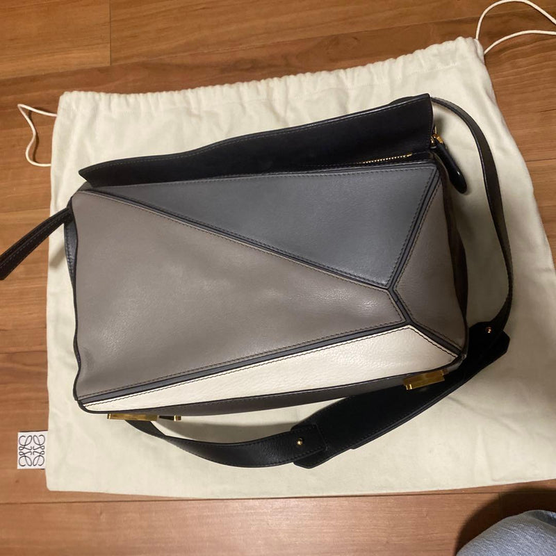 LOEWE Puzzle Bag Shoulder Bag Leather Multicolor Gray Geometric Panels