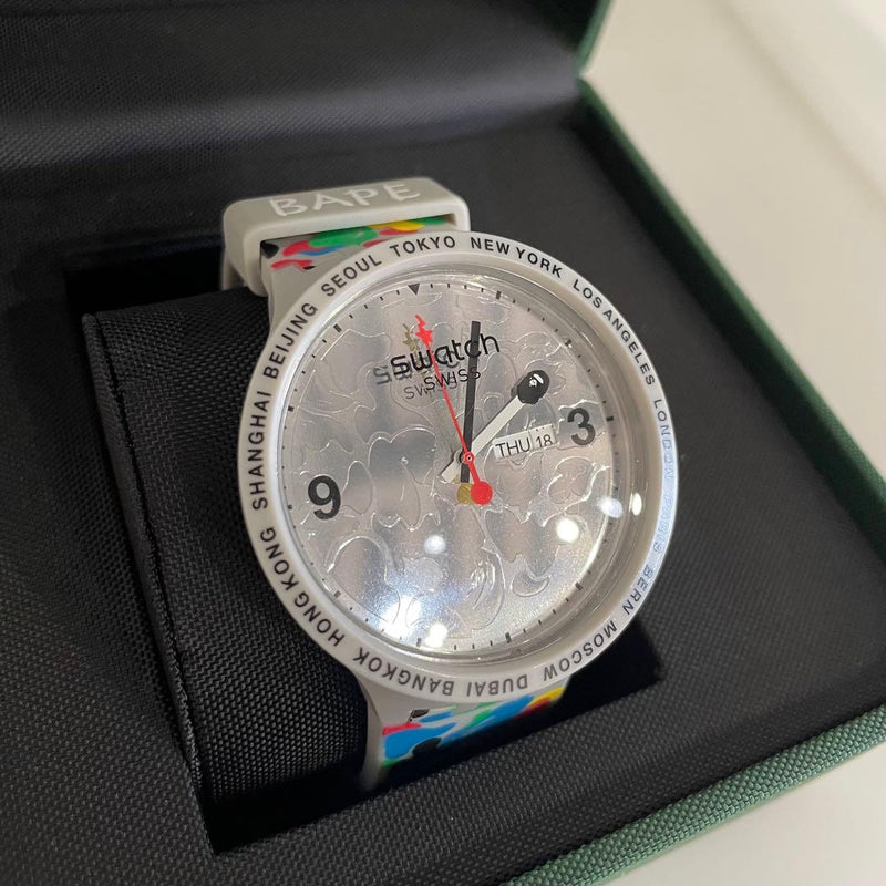 Swatch x A BATHING APE Collaboration Watch Camouflage Dial Quartz 47mm 30m