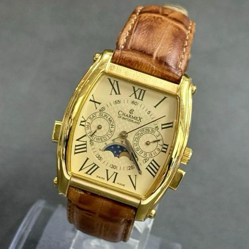 CHARMEX S2355 Moon Phase Date Quartz Watch Stainless Steel 33mm SWISS MADE