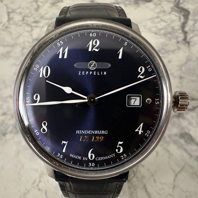 ZEPPELIN HINDENBURG LZ129 Watch 40mm Stainless Steel Blue Dial Leather Band