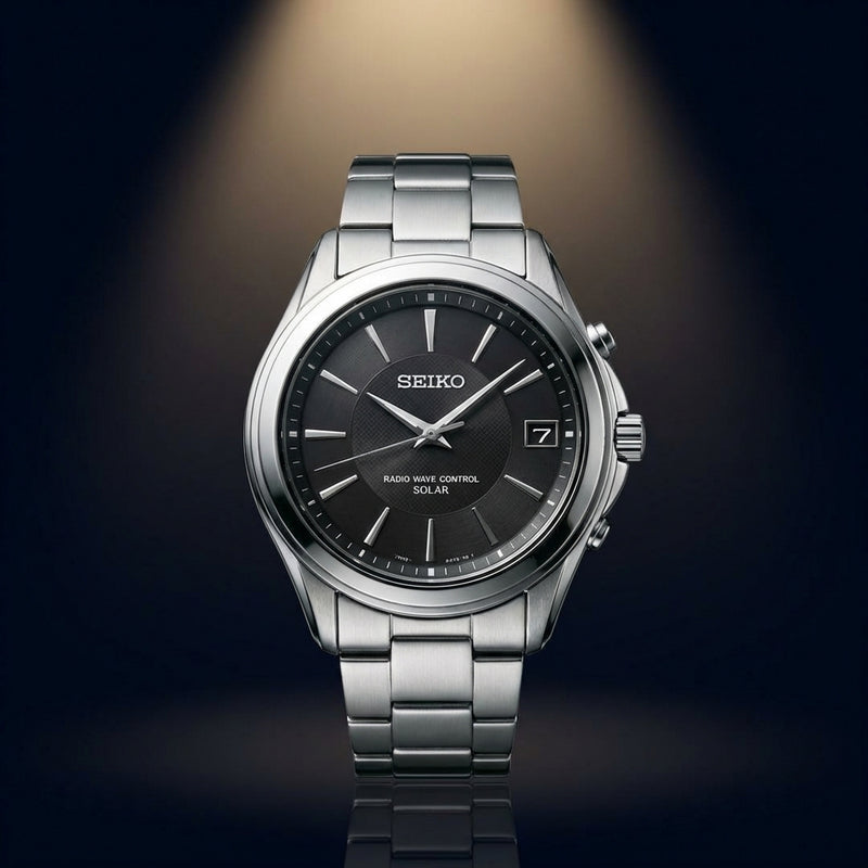 Solar Silver Round Mens Watch 1236 Stainless Steel Date Display Everyday