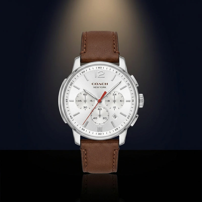 Analog Watch Silver/brown Leather Strap Quartz Movement Womens Fashion