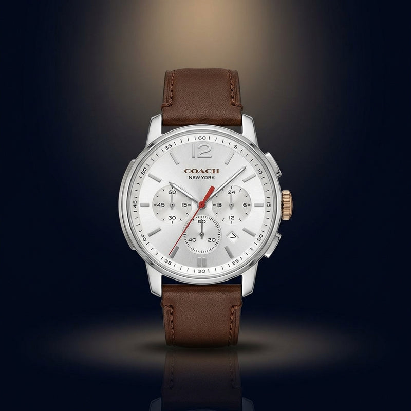 Analog Watch Silver Brown Leather Strap Fashion Wrist Watch For Women
