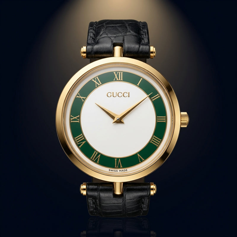 Quartz Watch Green Gold-tone Luxury Wristwatch Swiss Made Timepiece
