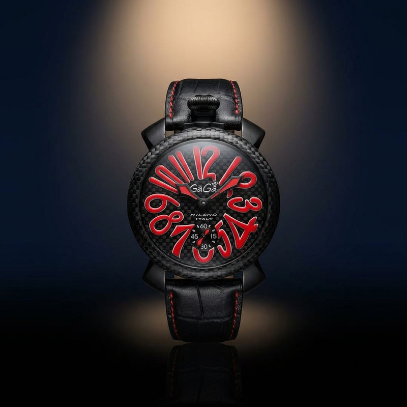 Gaga Milano Hand-wound Watch Carbon Fiber Swiss Made Mens Wristwatch Luxury