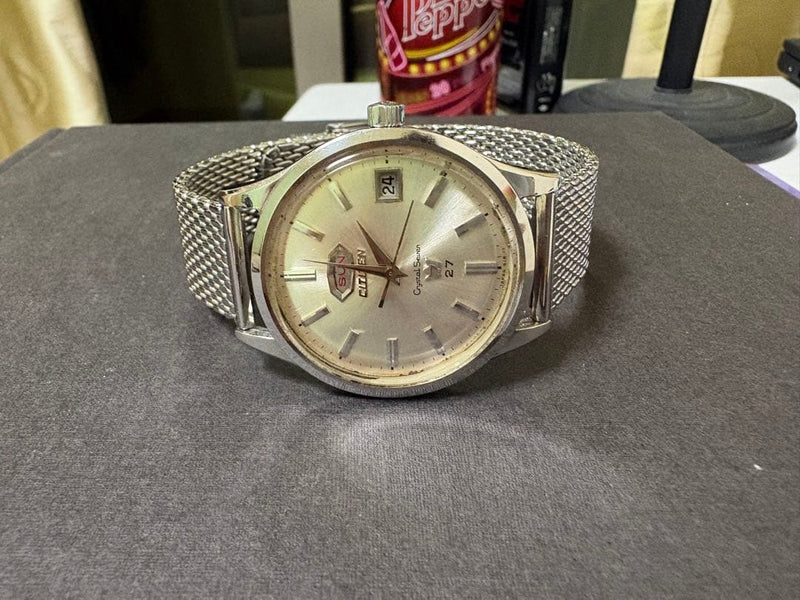 Crystal Seven Vintage Watch Mens Day Date Stainless Steel