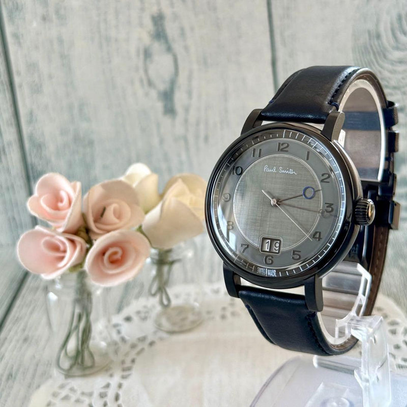 Cambridge Big Date Watch Black Leather Strap Mens Wristwatch