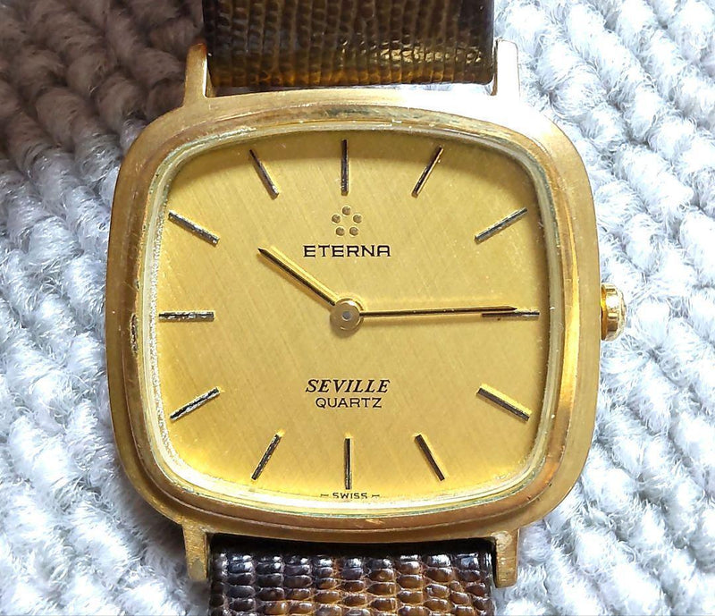 Eterna Seville Mens Watch Quartz Gold Tone Swiss Made Dress Wristwatch