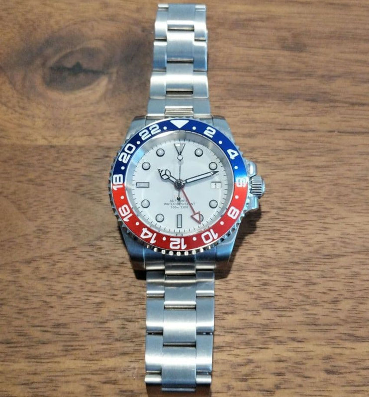 Gmt Pepsi Watch Stainless Steel Bezel Movement Mens Luxury Timepiece