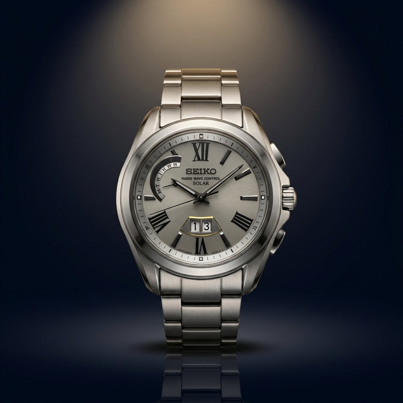 Brightz Radio Solar Radio-controlled Watch Big Date Silver Dial Mens