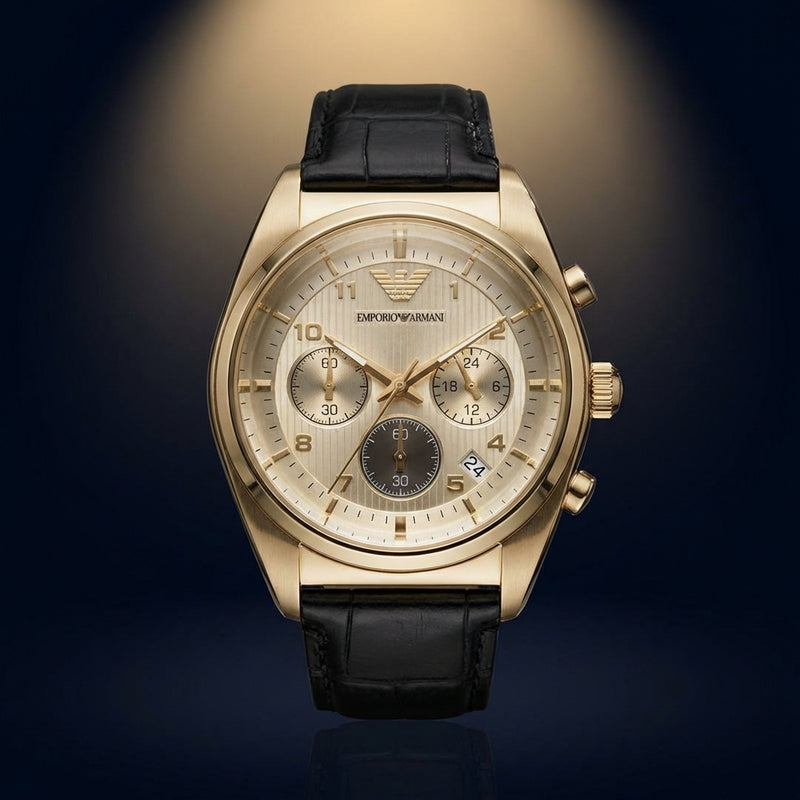 Armani Chronograph Date Mens Watch Silver F210 Stainless Steel Wristwatch