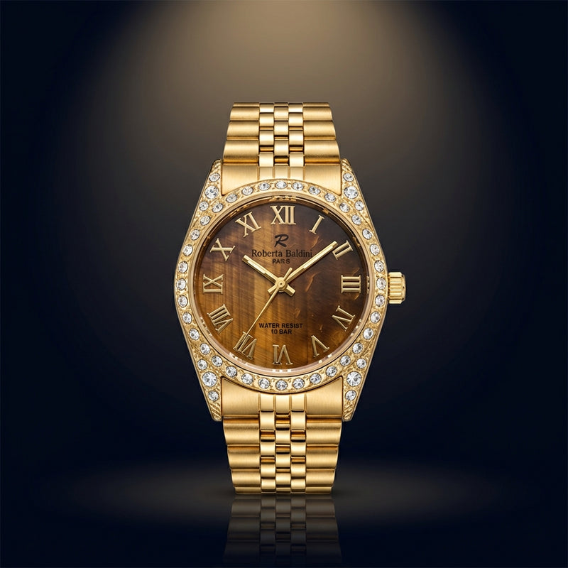 Tigers Eye Dial Watch Rare Gemstone Analog Dress Watch For Men Luxury Timepiece