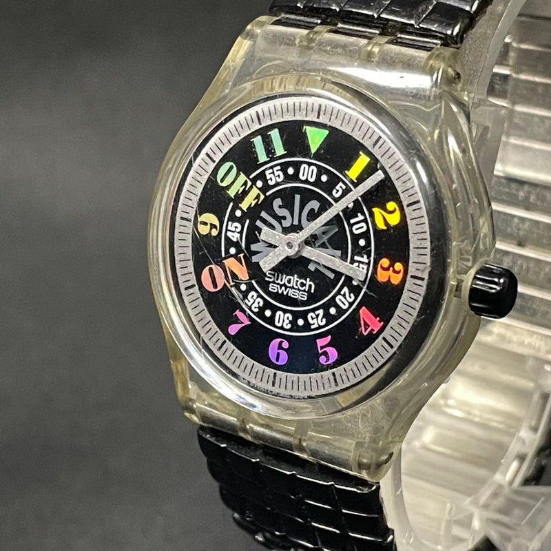 Working Swatch Musical Black Awake Wristwatch Vintage Style Collectible Watch