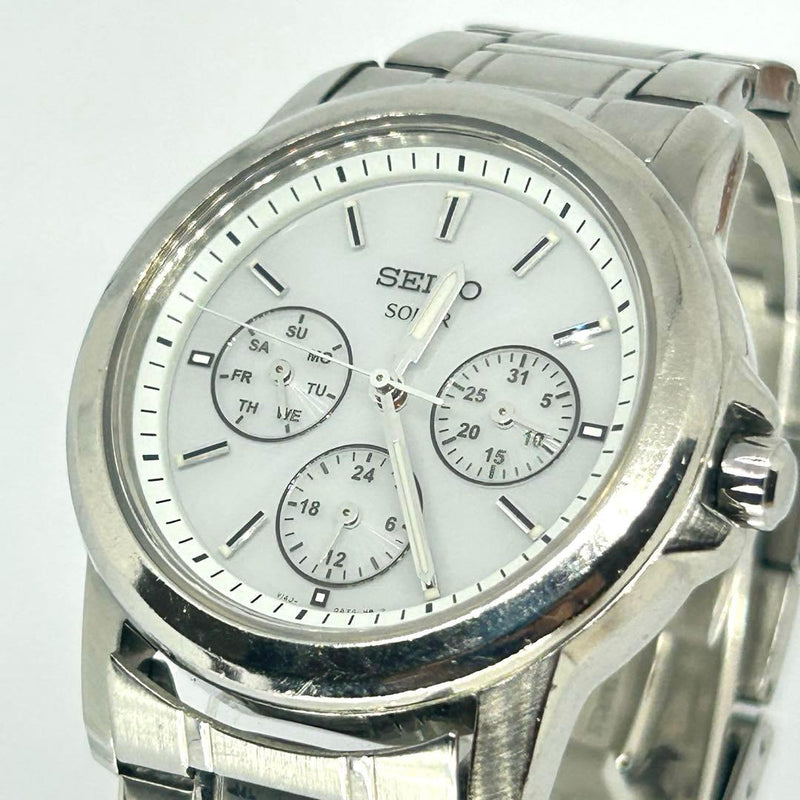 Solar White Dial Mens Watch V158-0av0 Stainless Steel Quartz Analog