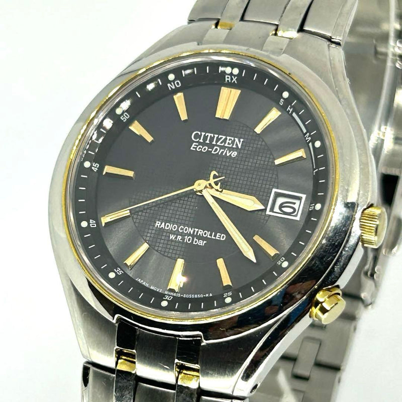 Eco-drive Solar Radio At8017-08a Mens Watch Black/gold Atomic Time
