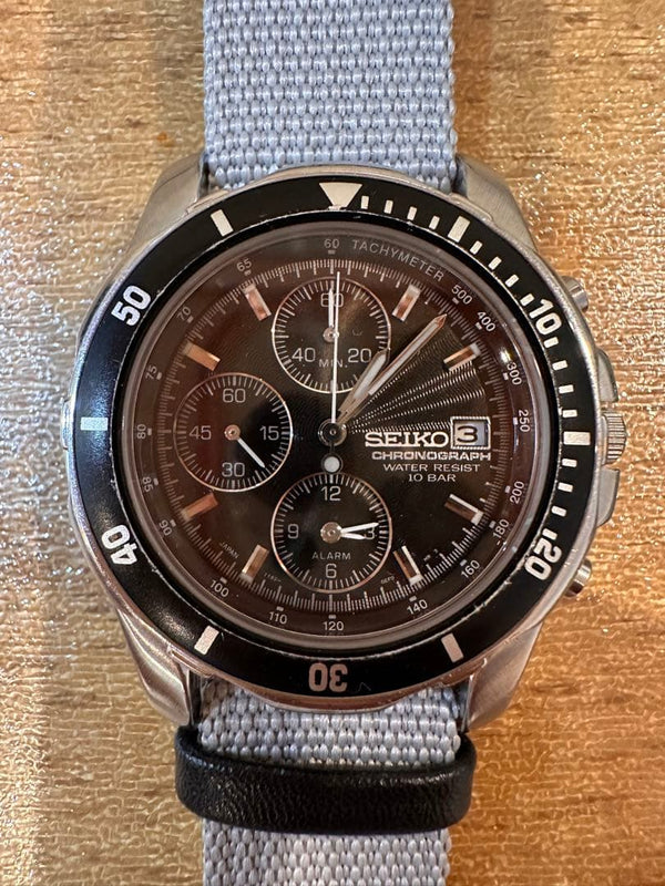 Chronograph 7t62-0dt0 Black Dial Watch Vintage Quartz Wristwatch Mens
