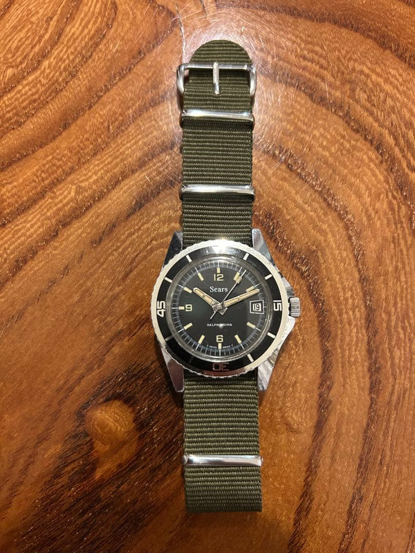 Sears Wristwatch Black Olive Vintage Divers Watch Mens Analog