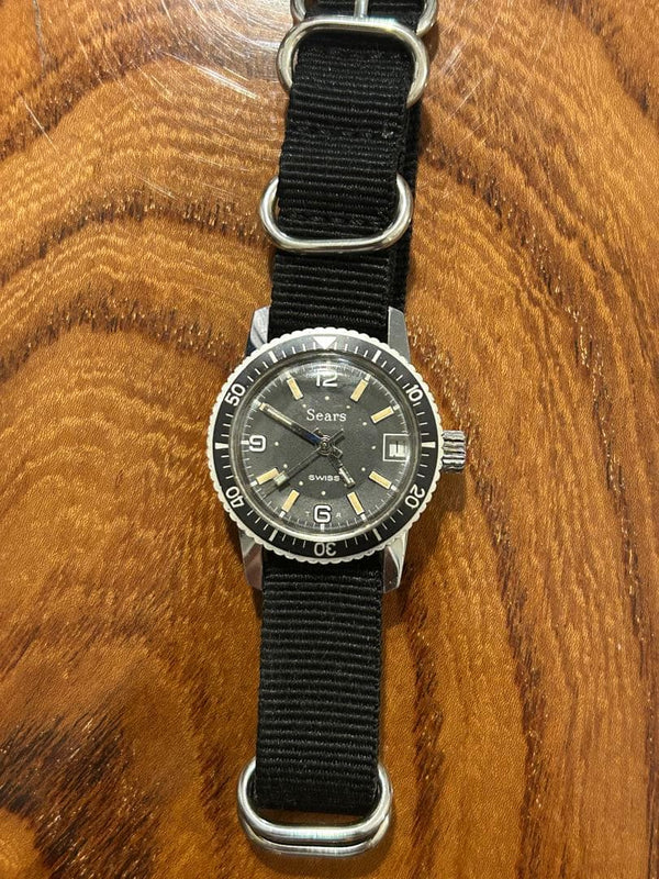 Sears Manual-wind Wristwatch Black Nylon Strap Divers Watch Vintage Style