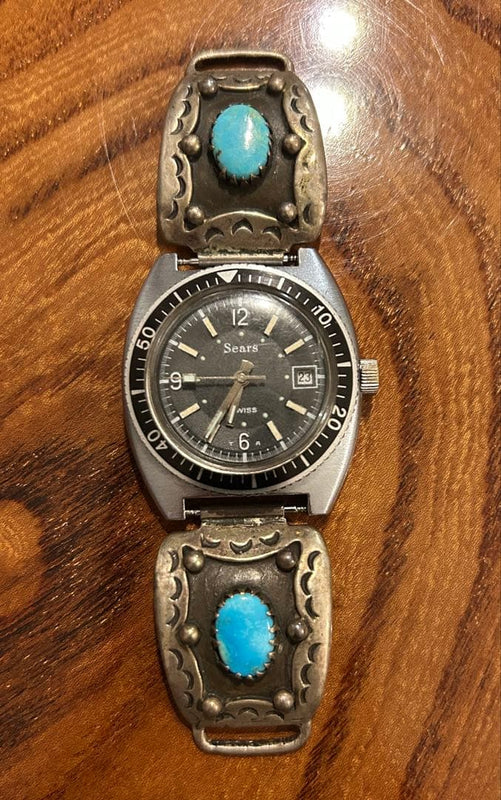 Sears Hand-wound Watch Turquoise Accents Vintage Divers Watch Collectible