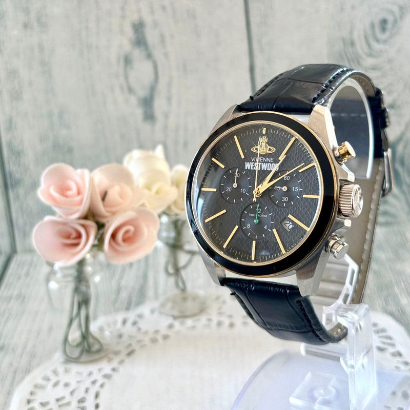 Vivienne Westwood Vv069bkbr Chronograph Watch New Battery Brown Leather Strap
