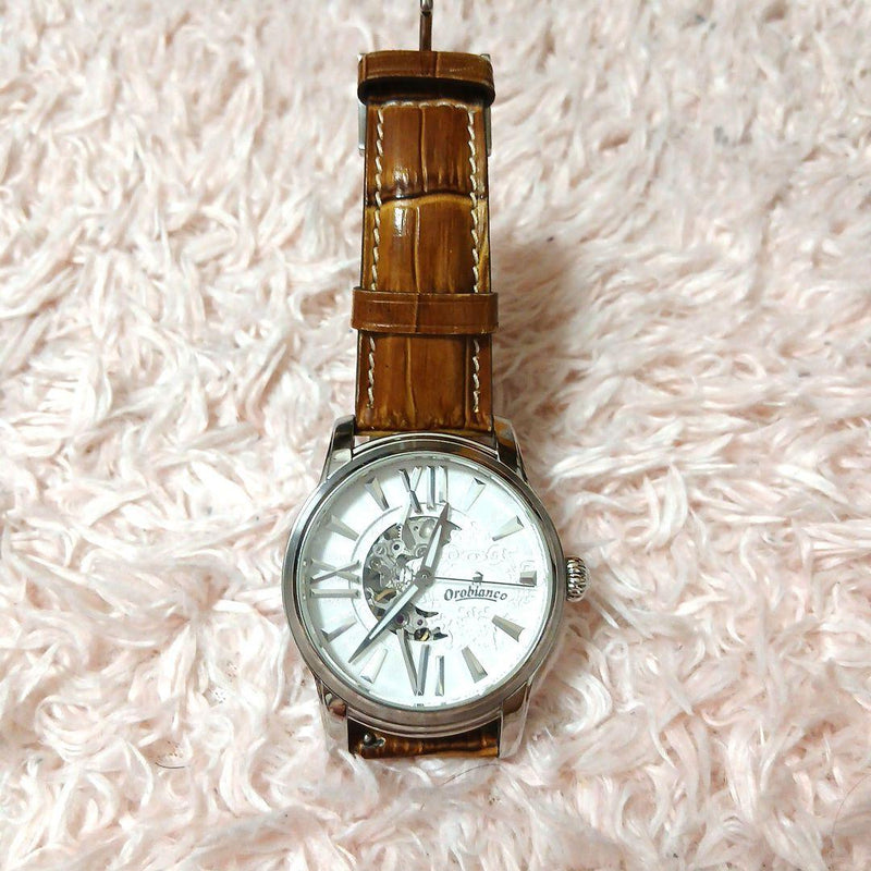 Orobianco Watch For Men Stainless Steel Leather Band Analog Display