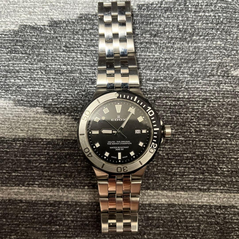 Edox Delfin Watch Swiss Made Diver Wristwatch 200m Water Resistant Stainless