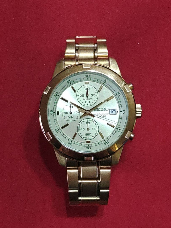 Chronograph 100m Gold Watch 4t57-00b0 Quartz Analog Casual Sport Mens