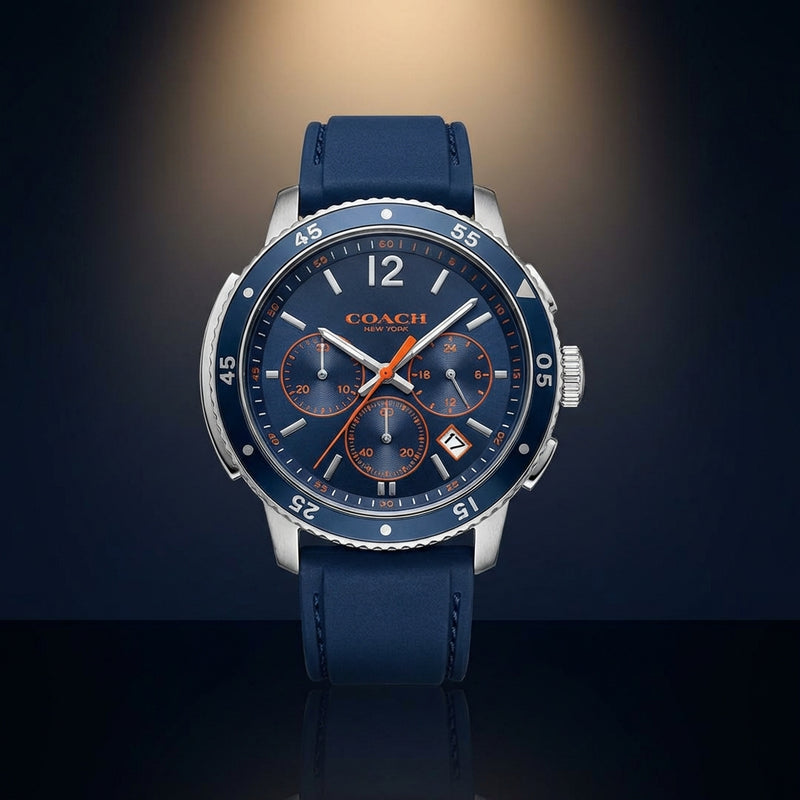 Chronograph Mens Wristwatch Navy Dial Date Working Analog Watch Mens Watch