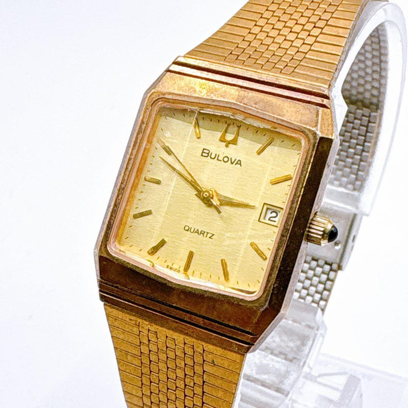 Gold Square Quartz Watch Working Date Feature Vintage Style Mens
