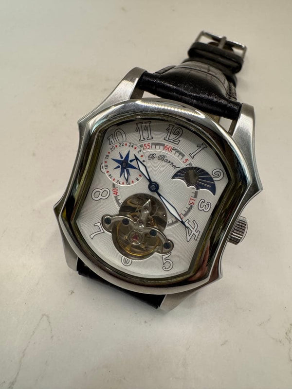 B-barrel Moon Phase Chronograph Watch. Mens Timepiece.