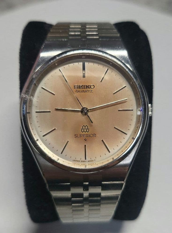 Superior Quartz 9980-8000 Mens Watch Vintage Japan Silver Dial Stainless