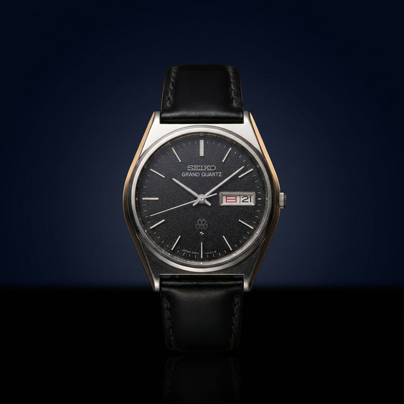 Grand Quartz Mens Analog Watch Black Dial Leather Strap Quartz Wristwatch